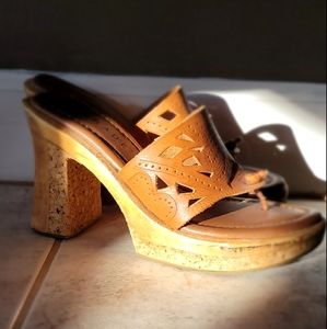 Parade Heels Sz 7.5 Brown Real Wood Cork